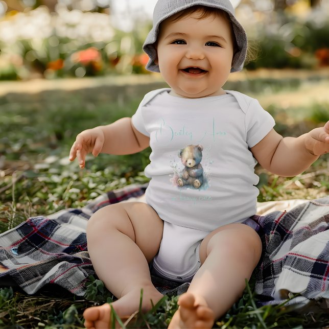 Nalle Blommigt för vattenfärg, anpassat namn för  T Shirt (Teddy Bear Watercolor Floral Greenery Custom Name Baby Bodysuit)
