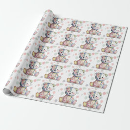 Nalle Blommigt Patchwork Girl Baby Shower Presentpapper