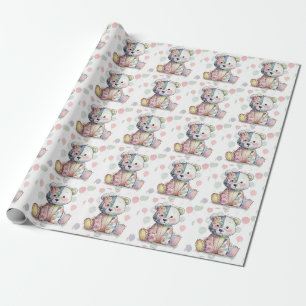 Nalle Blommigt Patchwork Girl Baby Shower Presentpapper