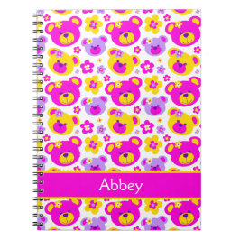 Nalle Blommor mönster Flickor rosa namn bärbar dat Anteckningsbok