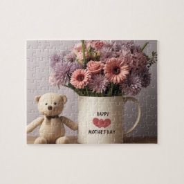 Nalle, blommor och kaffe Mugg - Jigasaw Puzzle Pussel