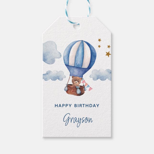 Nalle Blue 1:a födelsedag Presentetikett (Framsidan)