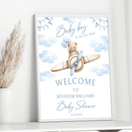Nalle Blue Airplane Äventyr Pojke Shower Poster