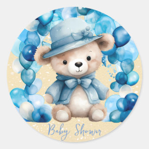 Nalle Blue Arch Balloons Boy Shower Runt Klistermärke
