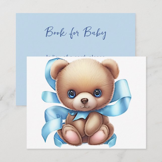 Nalle Blue Baby Shower Bok Request-hölje Tilläggskort (Fram/baksida)
