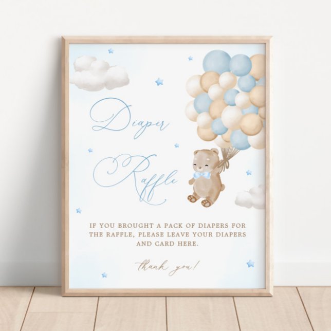 Nalle Blue Baby Shower Diaper Raffle Poster (Skapare uppladdad)