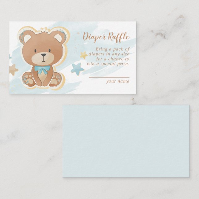 Nalle Blue Baby Shower Diaper Raffle Tilläggskort (Fram/baksida)