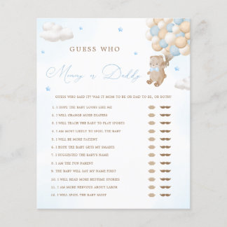 Nalle Blue Baby Shower Mamma eller pappa Game