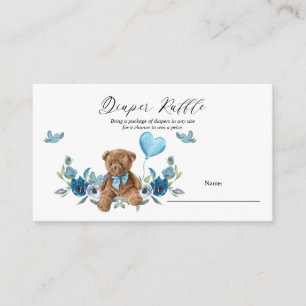 Nalle Blue Balloon Baby Shower Diaper Raffle Tilläggskort