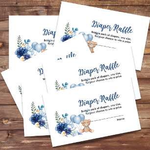 Nalle Blue Balloon Baby Shower Diaper Raffle Tilläggskort