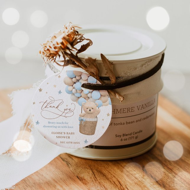 Nalle Blue Balloon Barly Wait Baby Shower Gåvor Etiketter (Skapare uppladdad)