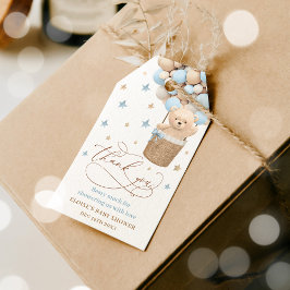 Nalle Blue Balloon Barly Wait Baby Shower Presentetikett