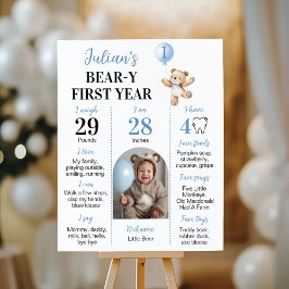 Nalle Blue Balloon Beary First Year Milestone Poster