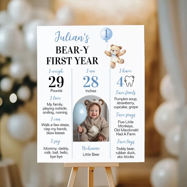 Nalle Blue Balloon Beary First Year Milestone Poster (Skapare uppladdad)