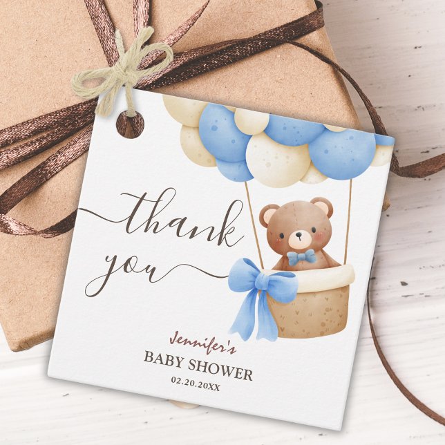 Nalle Blue Balloon | Boy Baby Shower Gåvor Etiketter (Skapare uppladdad)