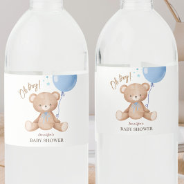 Nalle Blue Balloon | Boy Baby Shower Vatten Vattenflaskor Etikett