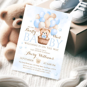 Nalle Blue Balloon Boy Shower Inbjudningar