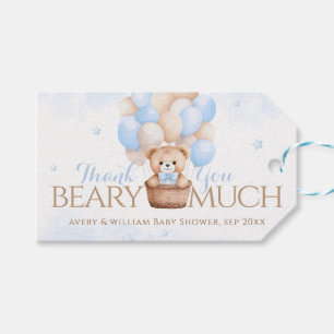 Nalle Blue Balloon Boy Shower Presentetikett