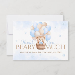 Nalle Blue Balloon Boy Shower Tack Kort