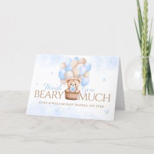 Nalle Blue Balloon Boy Shower Tack Kort