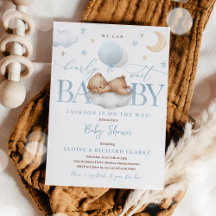 Nalle Blue Balloon Clouds & Stars Baby Shower