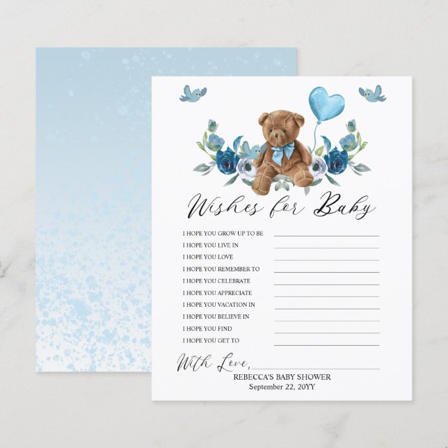 Nalle Blue Balloon Önskemål för Baby-spel (Fram/baksida)