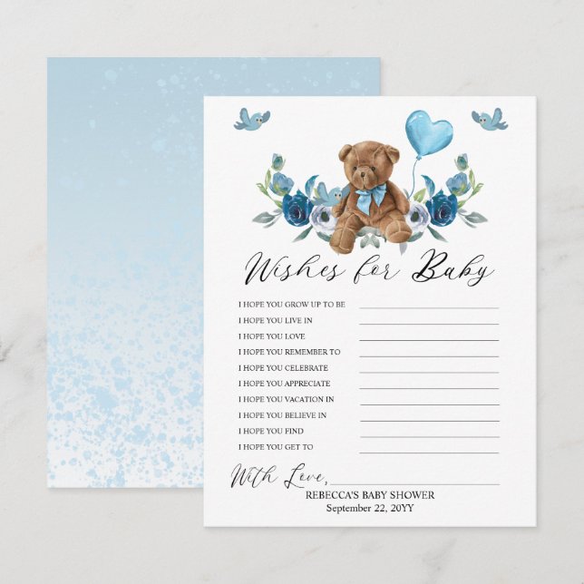 Nalle Blue Balloon Önskemål för Baby-spel (Fram/baksida)