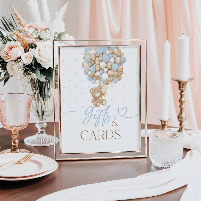 Nalle Blue Balloon Pojke Shower Gift Poster (Skapare uppladdad)