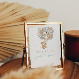 Nalle Blue Balloon Pojke Shower Poster