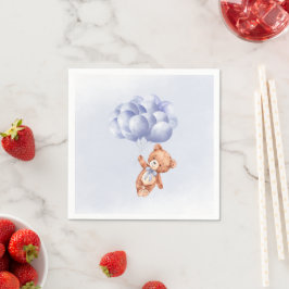 Nalle Blue Balloon Watercolor Boy Shower Pappersservett
