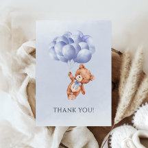 Nalle Blue Balloon Watercolor Boy Shower
