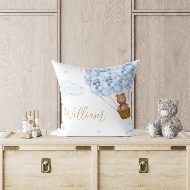 Nalle Blue Balloons Baby Nursery Kudde (Teddy Bear Blue Balloons Baby Nursery Throw Pillow)