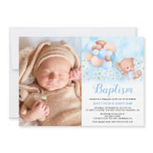 Nalle Blue Balloons Guld Stars Photo Baptism