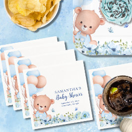 Nalle Blue Balloths Barly Wait Baby Shower Pappersservett