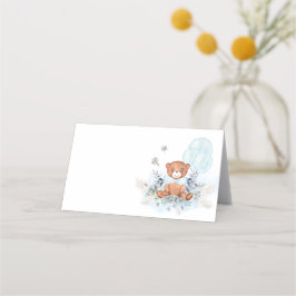 Nalle Blue Balloths Barly Wait Baby Shower Placeringskort