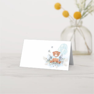 Nalle Blue Balloths Barly Wait Baby Shower Placeringskort