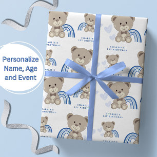 NALLE Blue Birthday Wrapping Papper Roll Presentpapper
