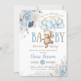 Nalle Blue Blommigt Pampas Grass Baby Shower Inbjudningar