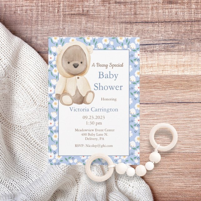 Nalle Blue Boy Baby Shower Inbjudningar (Skapare uppladdad)