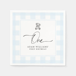 Nalle Blue Gingham 1st Birthday Napkins Pappersservett
