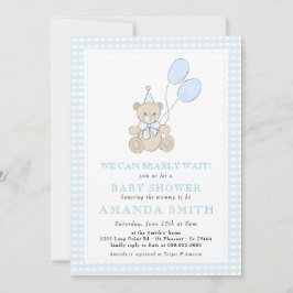 Nalle Blue Gingham Boy Baby Shower Inbjudningar