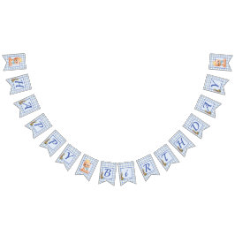 Nalle Blue Gingham Grattis på födelsedagen Vimplar