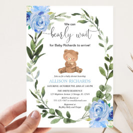 Nalle Blue Greenery blommigt boydusch Inbjudningar