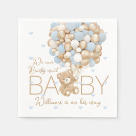 Nalle Blue Heart & Balloon Pojke Shower Pappersservett
