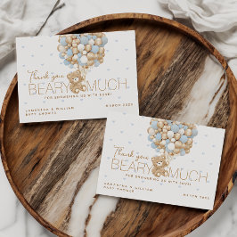 Nalle Blue Heart & Balloon Pojke Shower Tack Kort