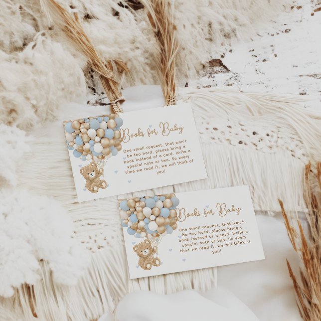 Nalle Blue Heart & Balloon Pojke Shower Tilläggskort (Skapare uppladdad)