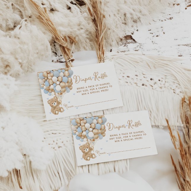 Nalle Blue Heart & Balloon Pojke Shower Tilläggskort (Skapare uppladdad)