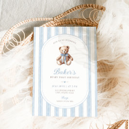Nalle Blue Minimalist Boy Birthday Inbjudningar