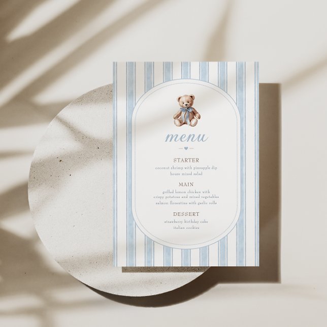 Nalle Blue Minimalist Menu Meny (Skapare uppladdad)