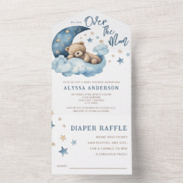 Nalle Blue över Måne Baby Shower